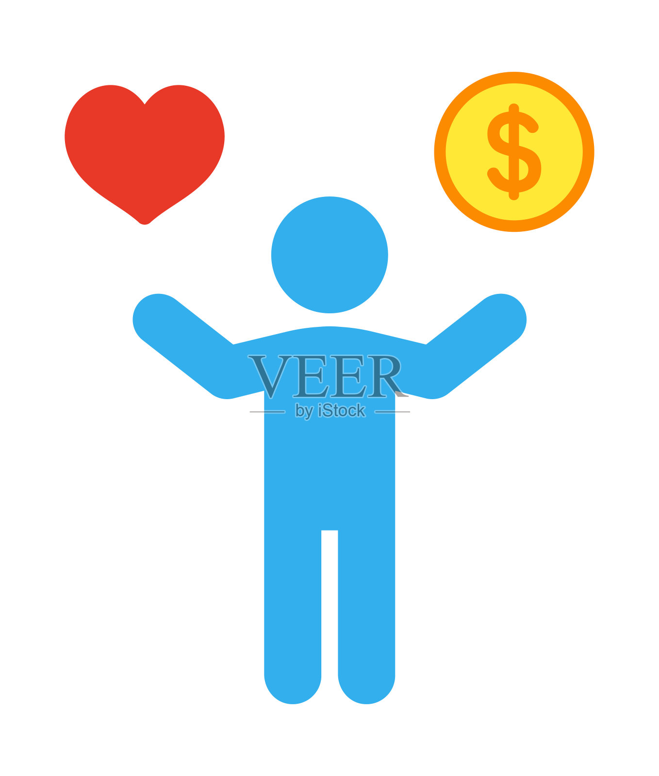 比较爱情和金钱的人。插画图片素材