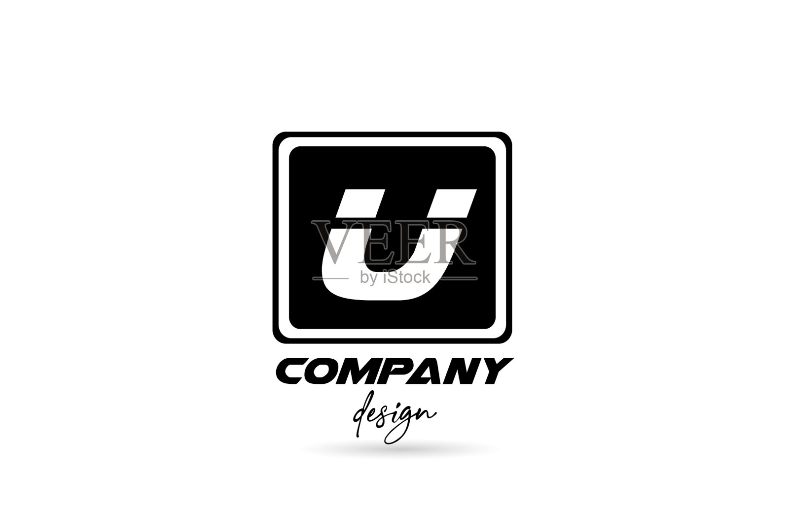 U字母字母标志图标与黑白插画图片素材