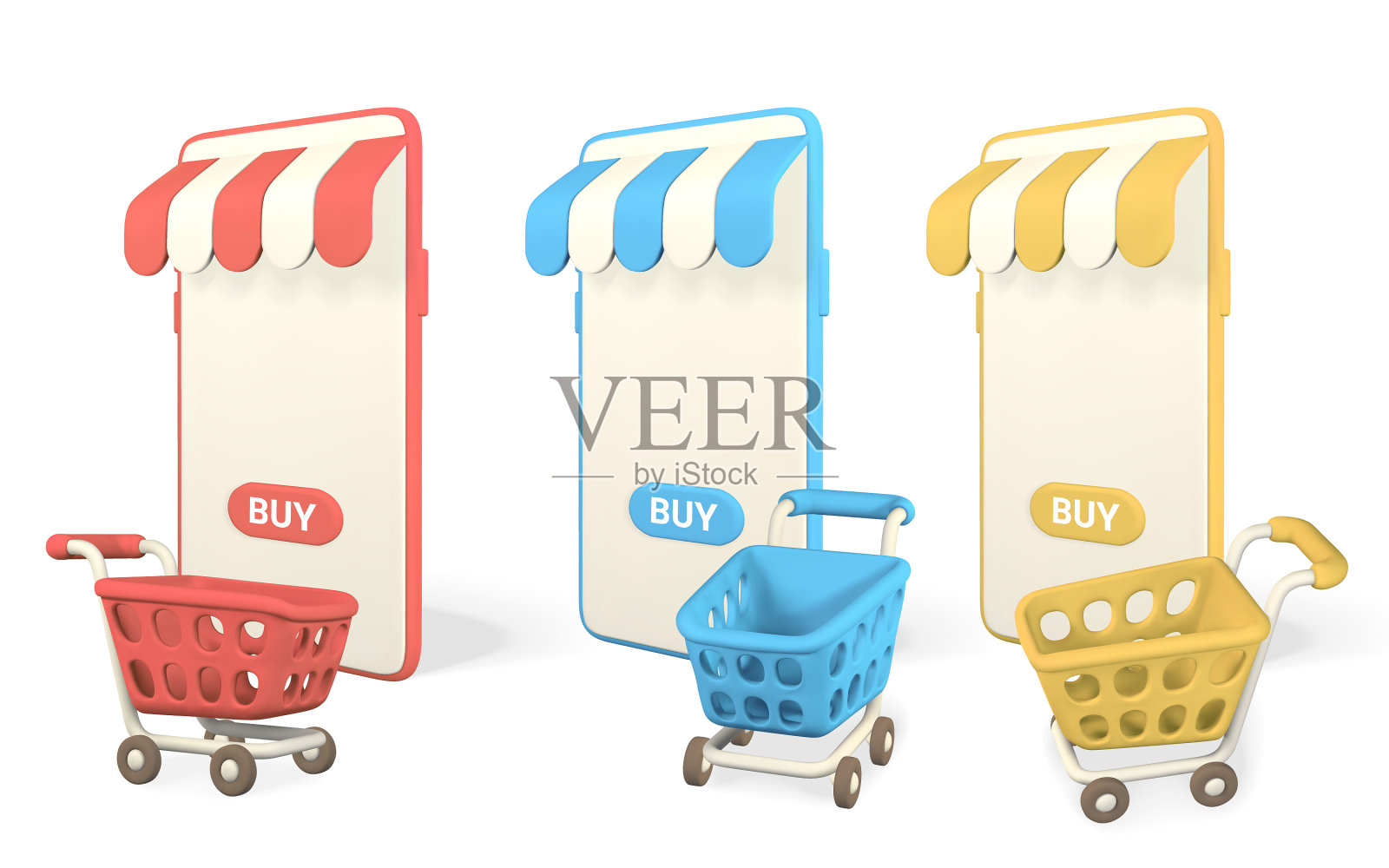 网上购物概念逼真3d手机设计元素图片