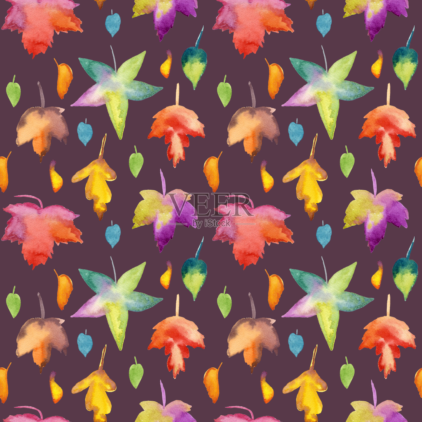 大的秋天水彩图案的叶子插画图片素材