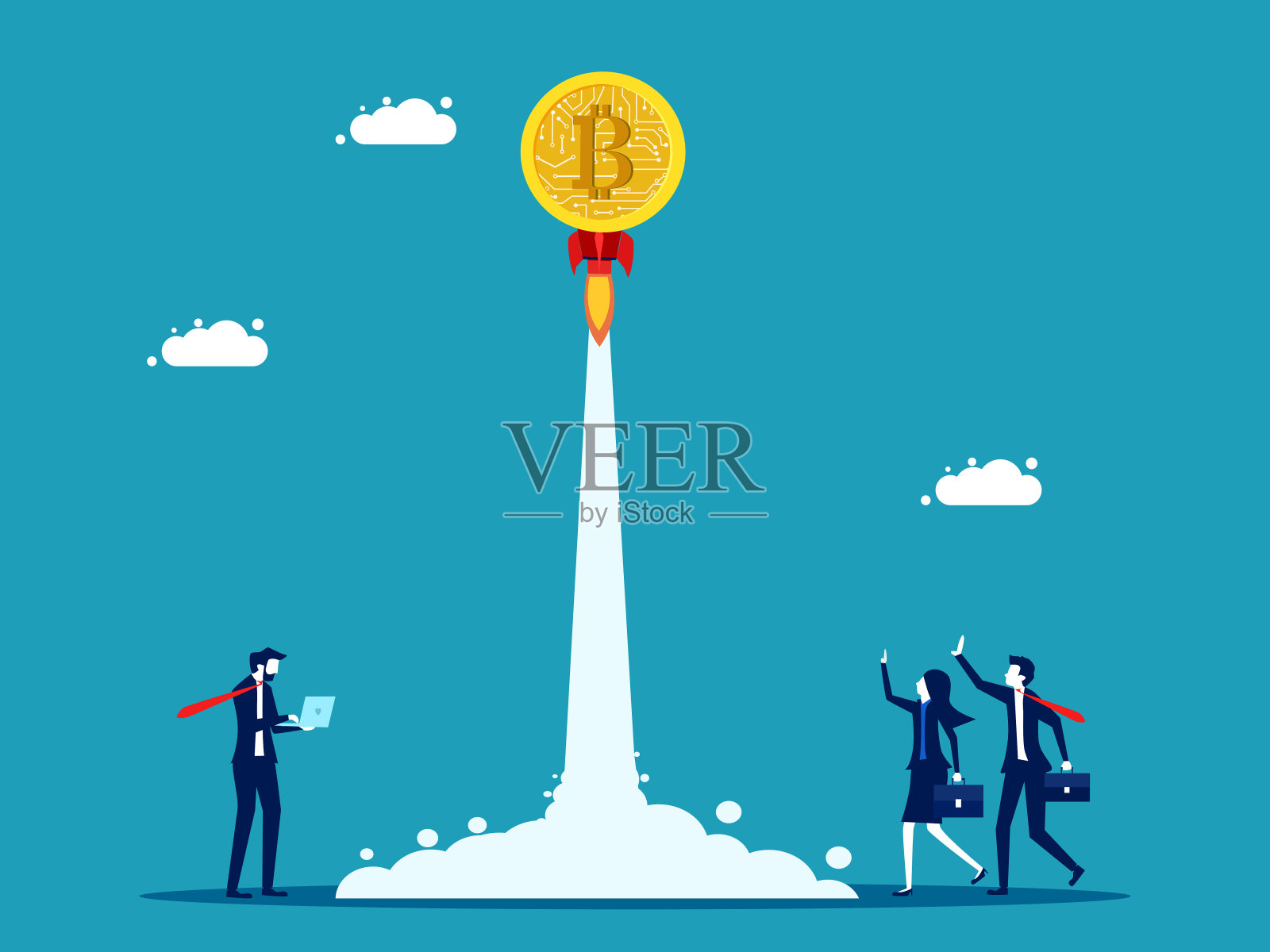 比特币。数字货币直冲云霄。投资概念向量插画图片素材