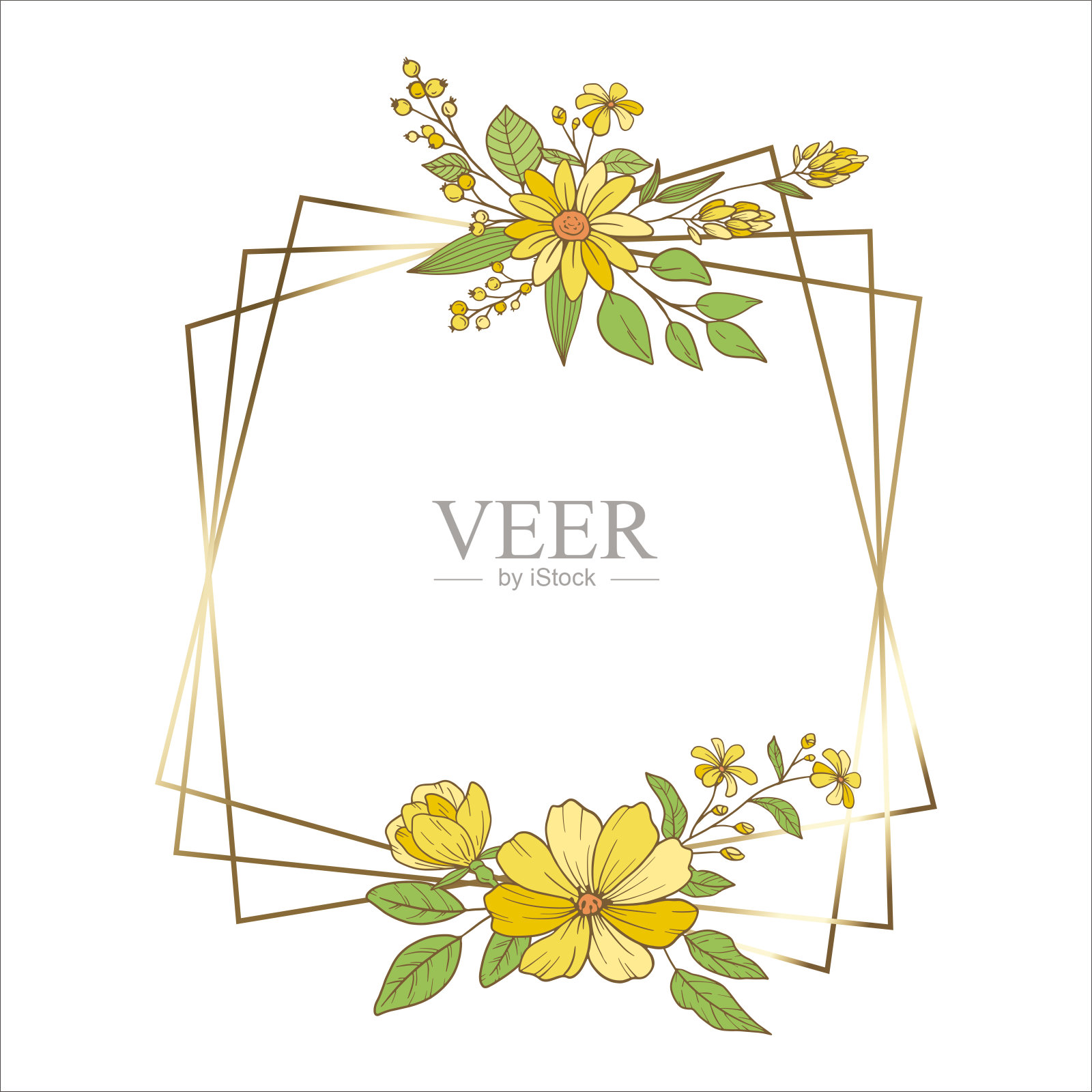 黄色花架，金色线条。插画图片素材