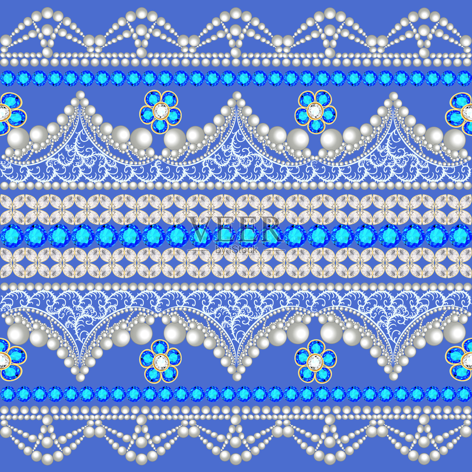 镶有花边的饰物与珍珠无缝衔接插画图片素材