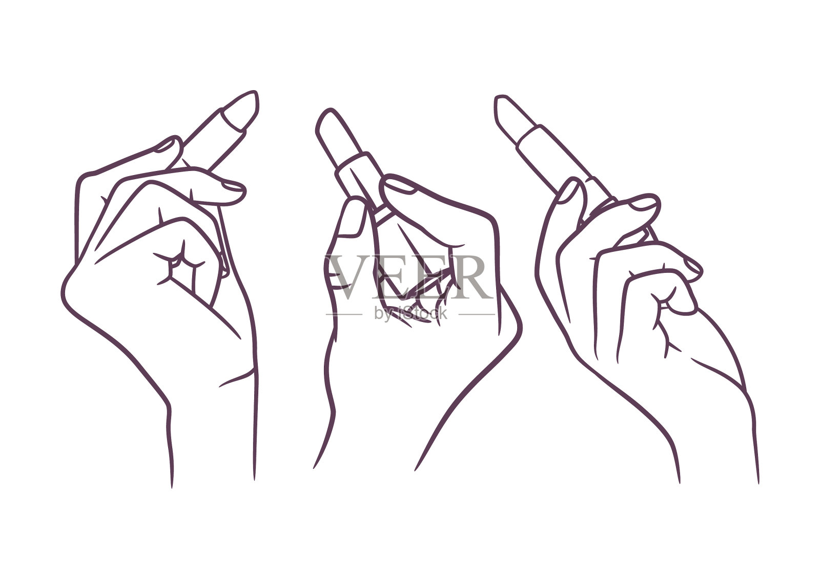 女性手握口红线条艺术套装设计元素图片