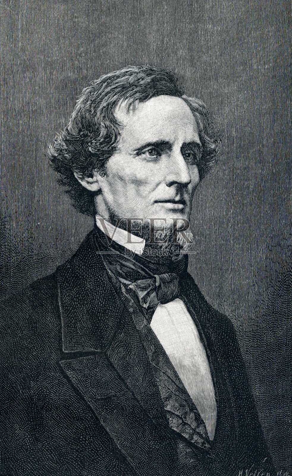 杰斐逊·菲尼斯·戴维斯，19世纪邦联总统插画图片素材