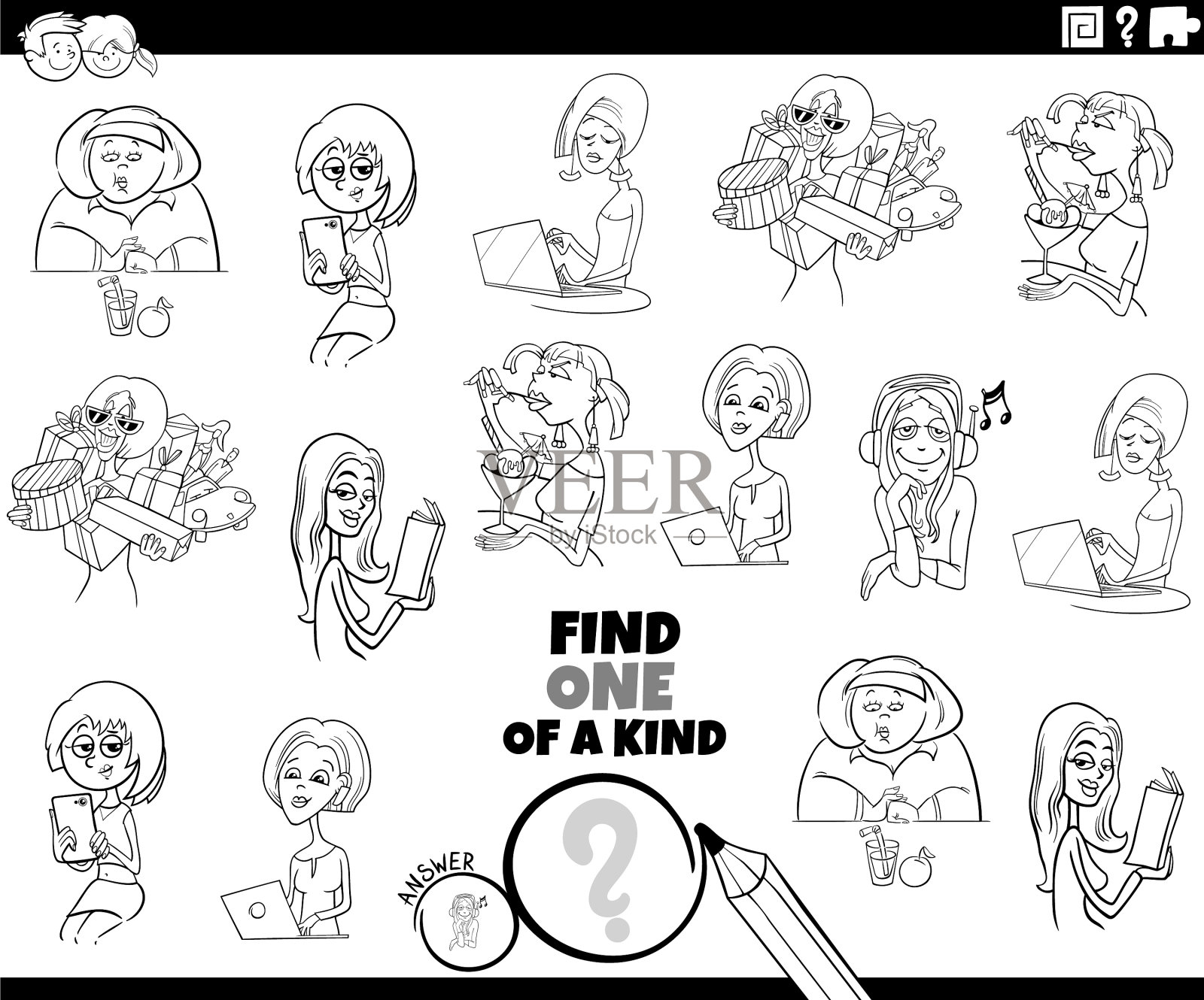 一款有卡通女人着色的游戏插画图片素材