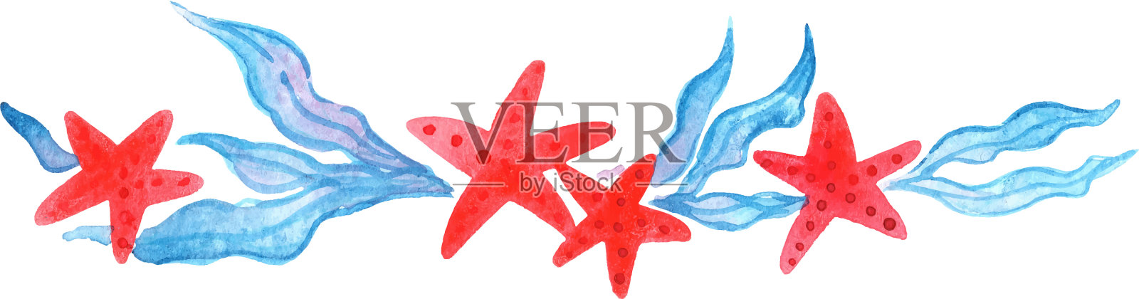 红色海星海藻花环水彩画设计元素图片