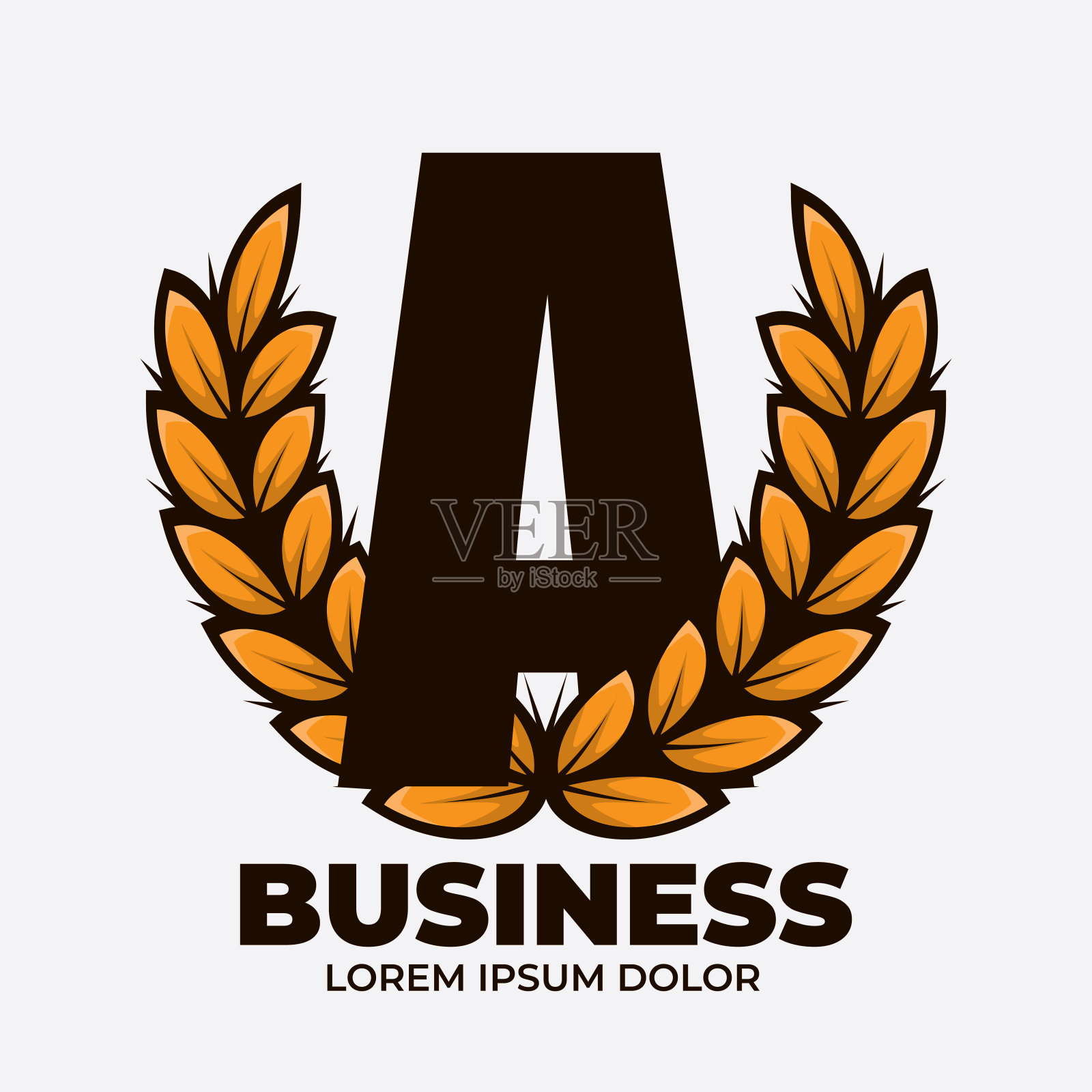 字母A月桂花冠纹章元素，复古风格孤立在白色背景插画图片素材