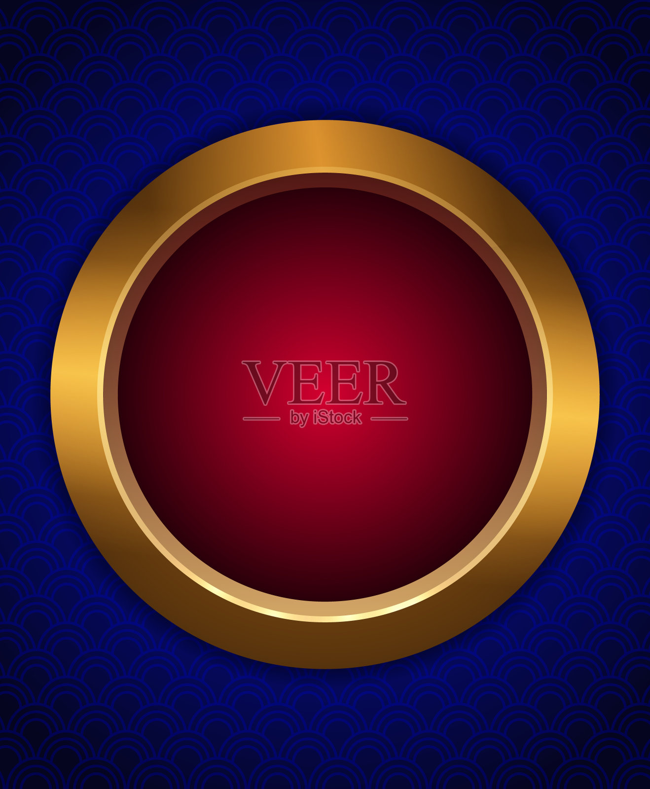 矢量插图圆形金色框架在深蓝色图案背景插画图片素材