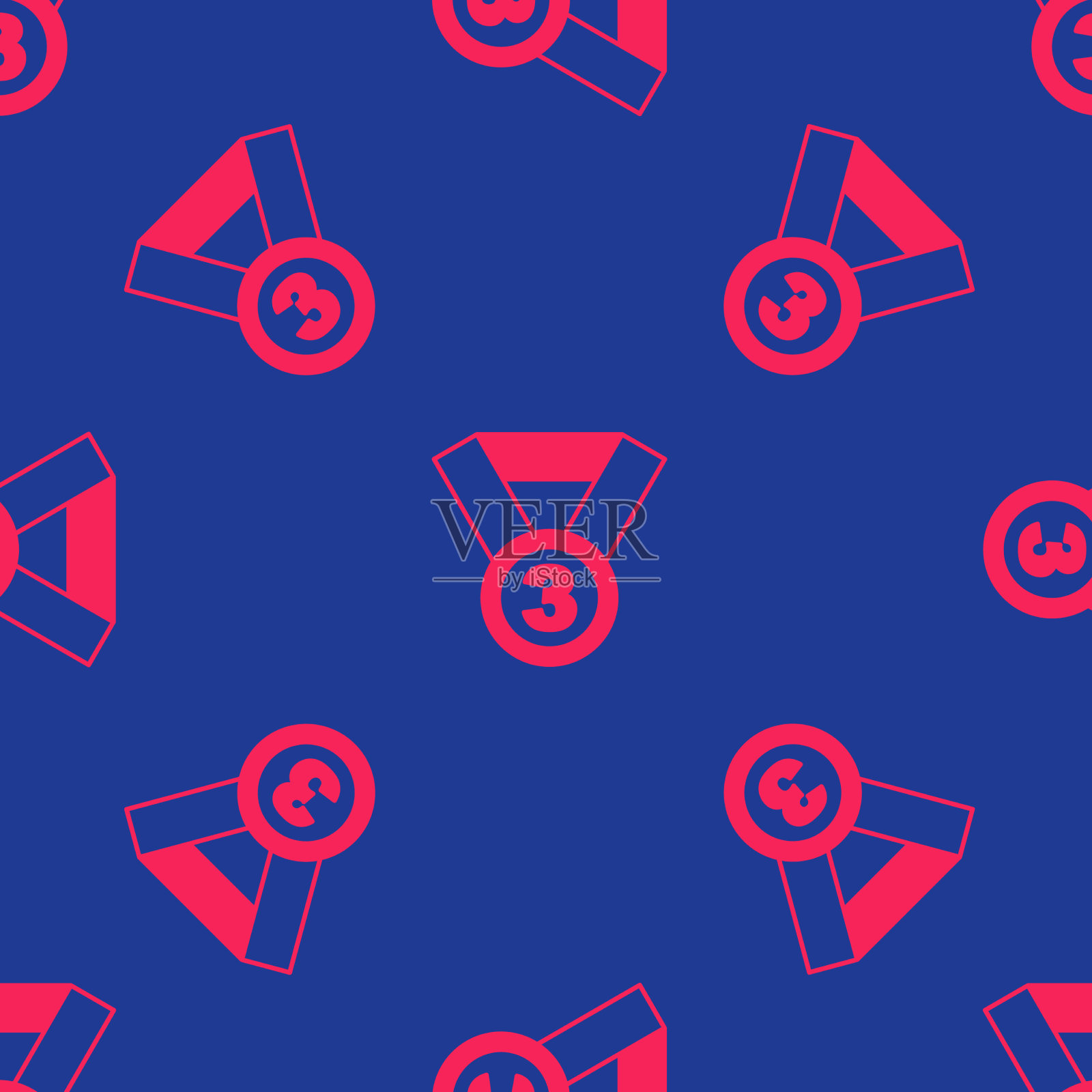 红色奖牌图标分离无缝图案上的蓝色插画图片素材