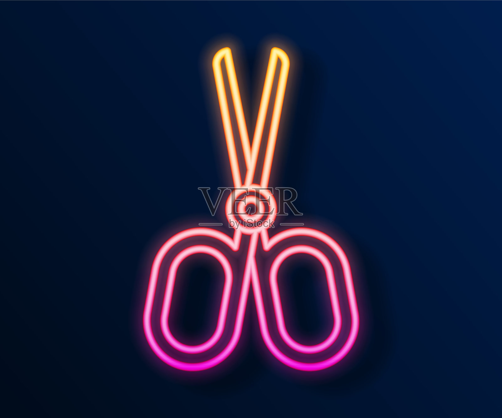 发光的霓虹灯线剪刀图标孤立在黑色插画图片素材