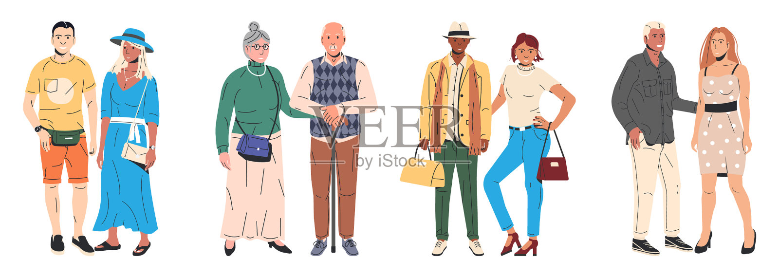 一套时尚夫妇孤立插画图片素材