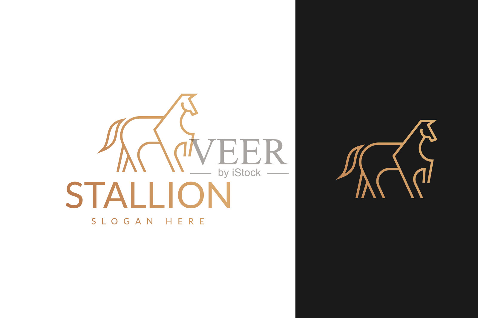 种马与线条轮廓单线风格标志矢量设计插画图片素材