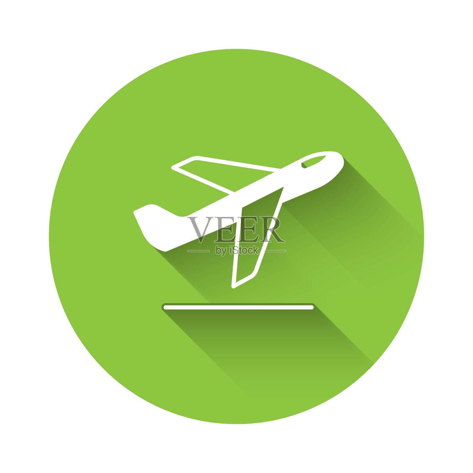 白色飞机起飞图标与长阴影隔离插画图片素材