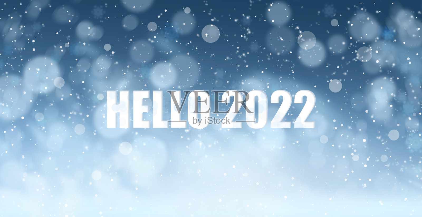 文字Hello 2022蓝色背景，散景效果。旗帜设计照片摄影图片