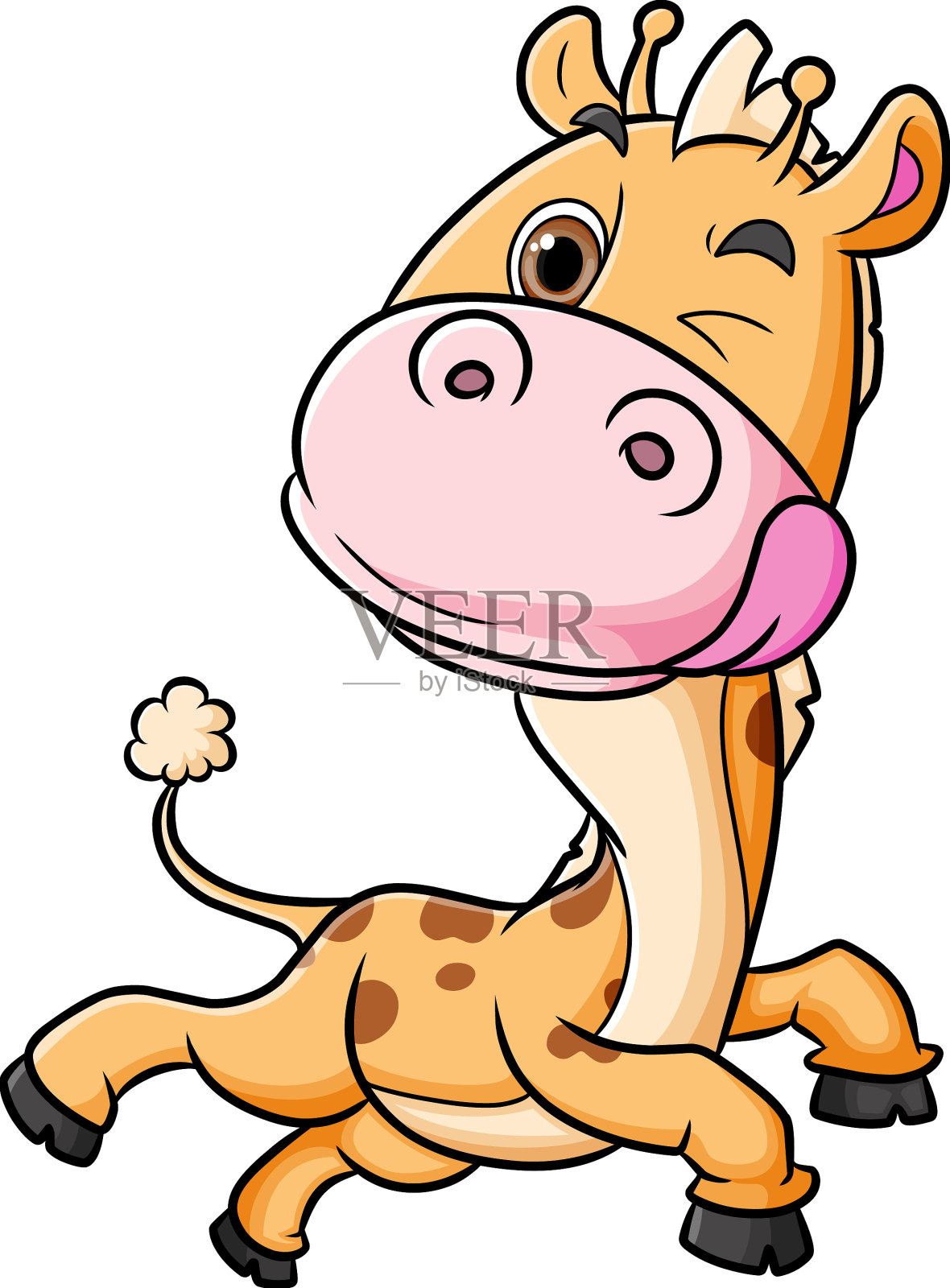 有趣的长颈鹿在奔跑，露出舌头设计元素图片