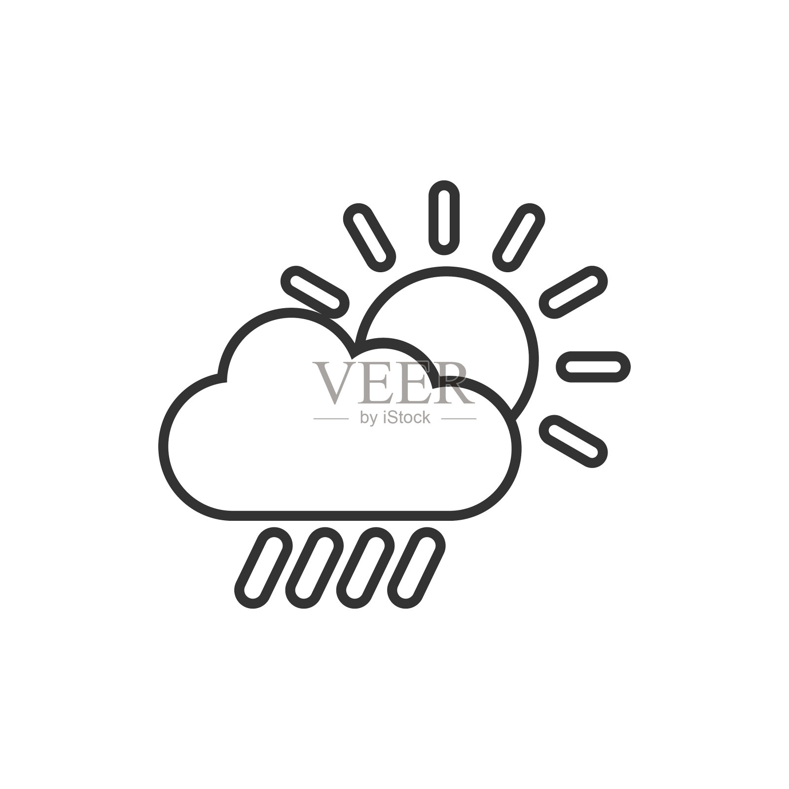 天气图标在平式太阳、云和雨上图标素材