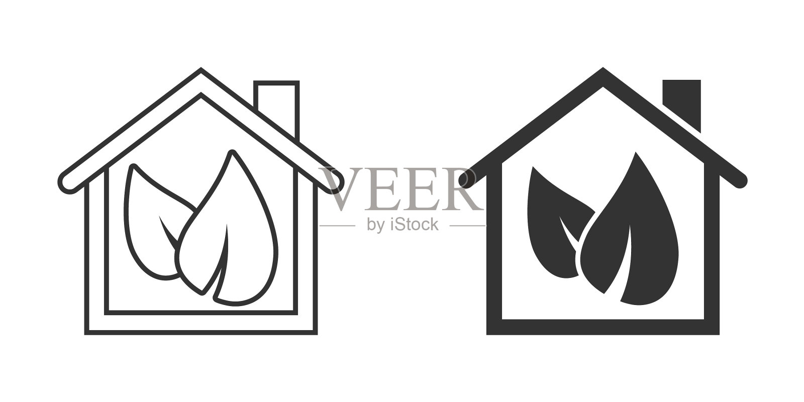 房子与叶图标在平风格的花园图标素材