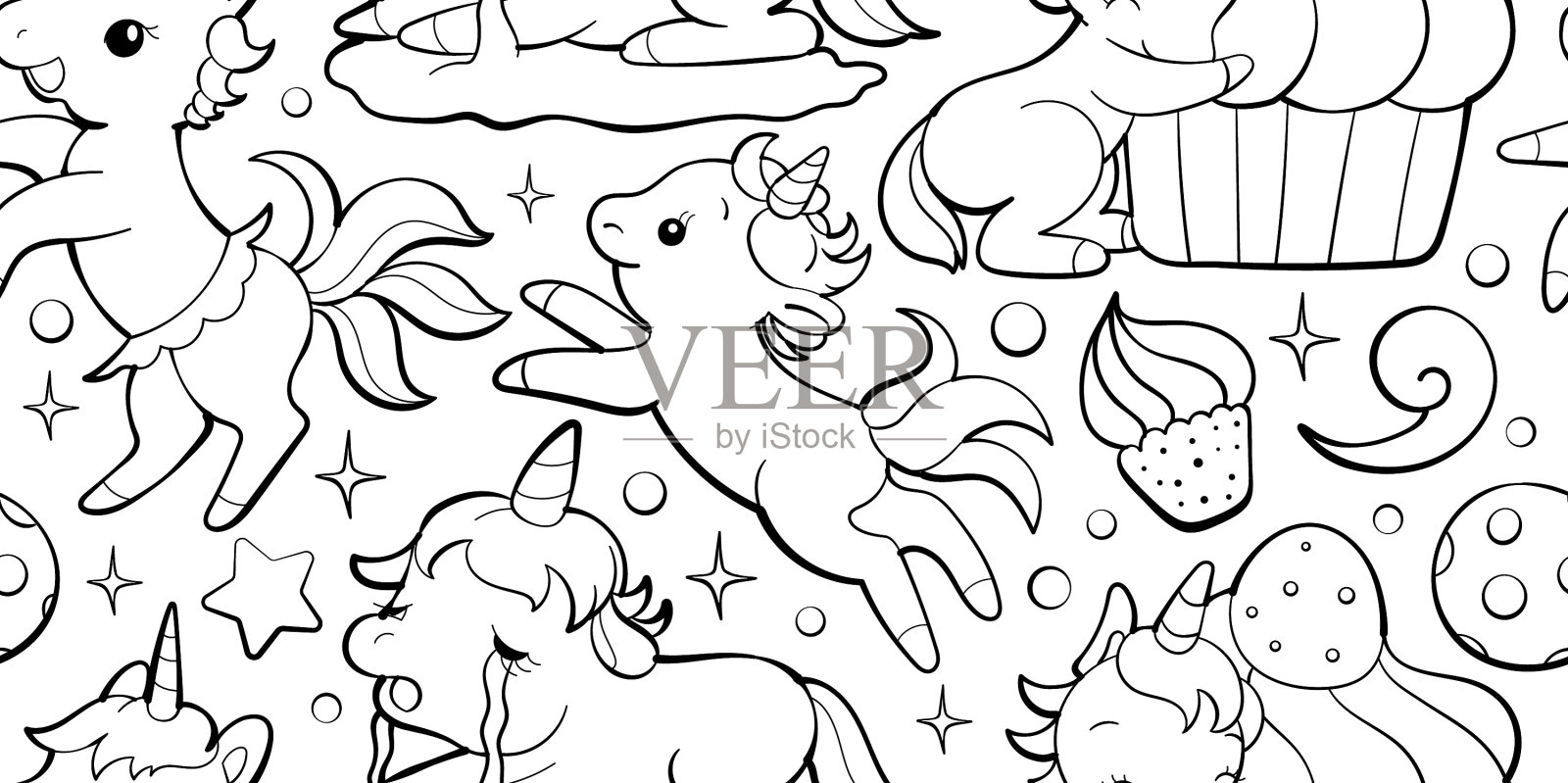无缝图案，可爱的独角兽设计元素图片
