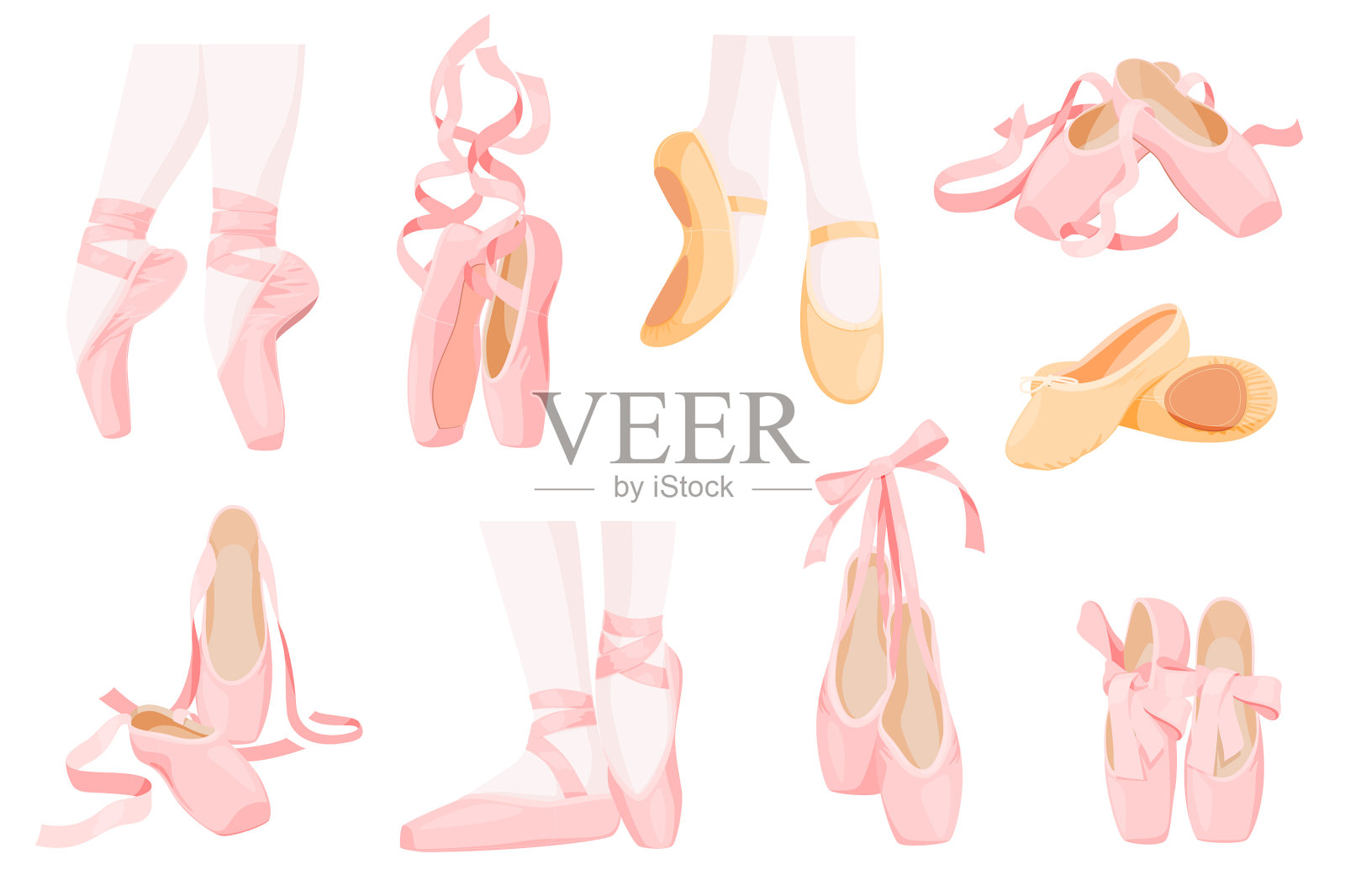 集合优雅的女性芭蕾平底鞋插画图片素材