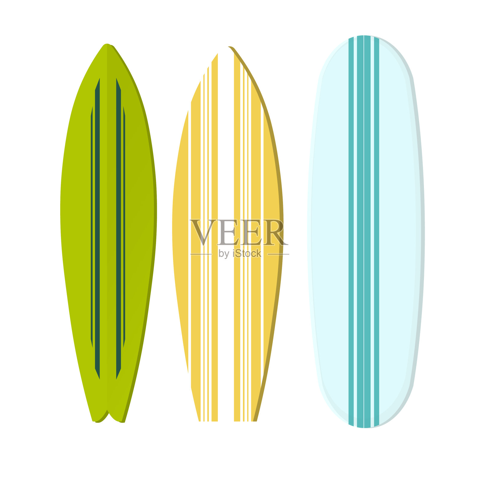 一组冲浪板孤立在白色背景图标素材