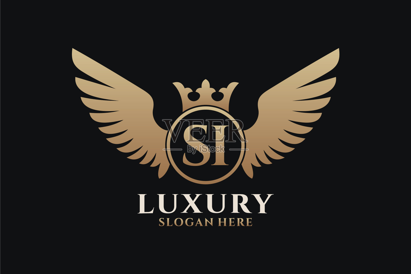 豪华皇家翼信斯冠金色彩色标志插画图片素材