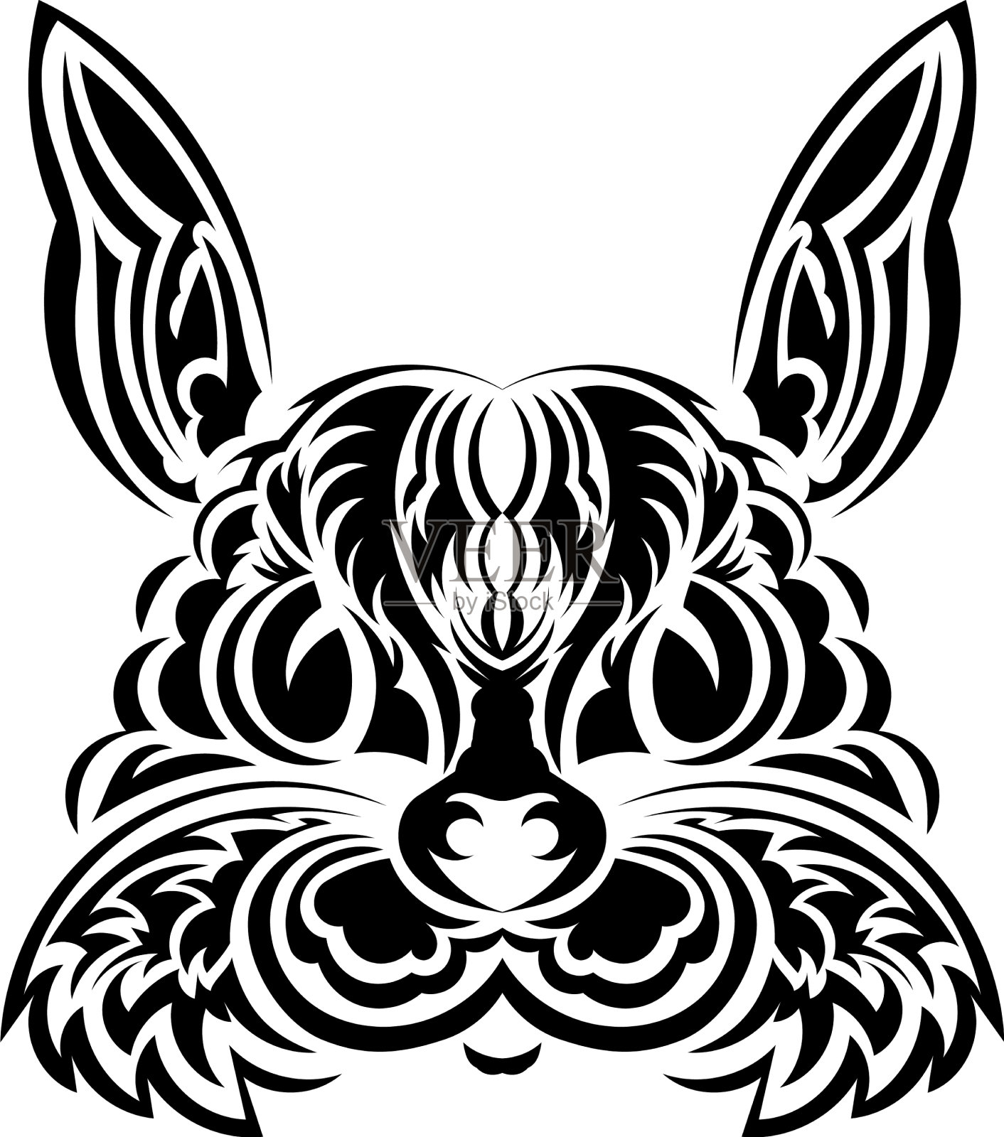 波利尼西亚风格的兔头孤立符号设计元素图片