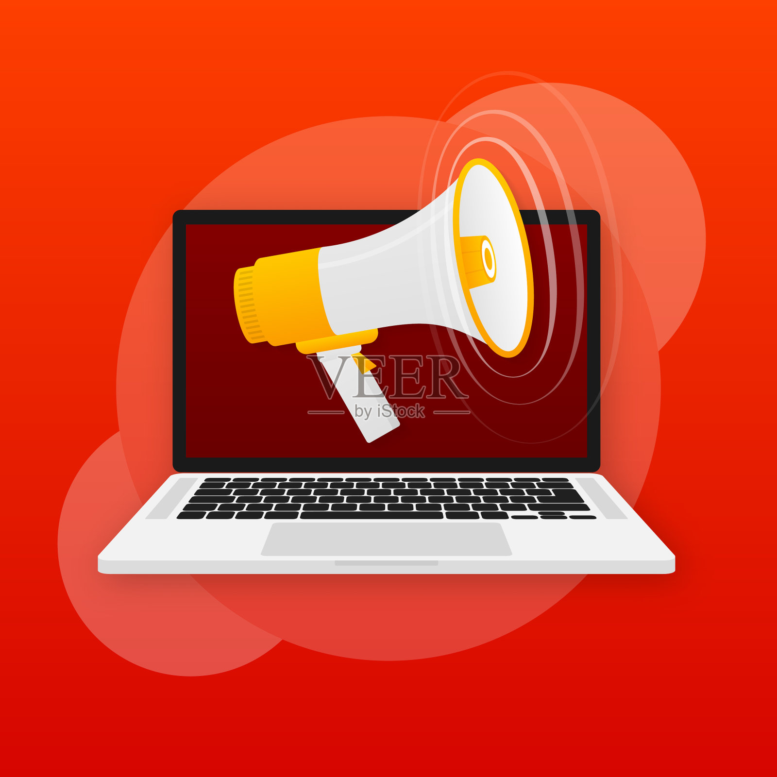 扩音器标志与笔记本电脑互联网广告插画图片素材