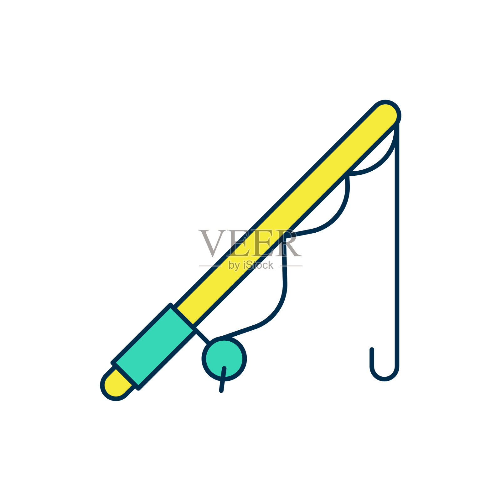 填充轮廓钓竿图标孤立在白色插画图片素材