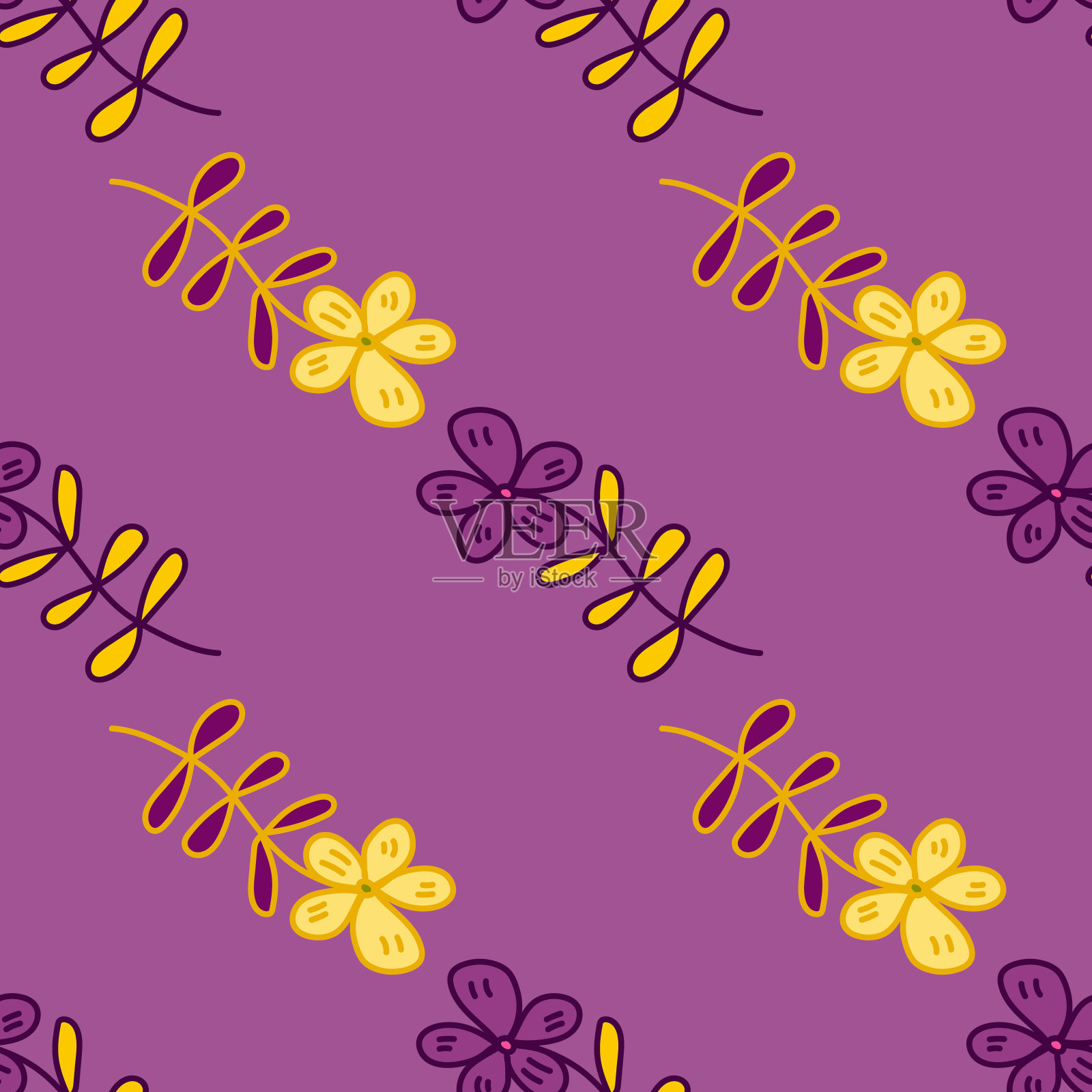 简单的轮廓花无缝图案。花的墙纸。插画图片素材