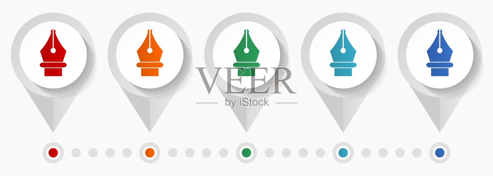 钢笔概念矢量图标，可编辑的信息图表模板，一套彩色平面设计指针图标素材