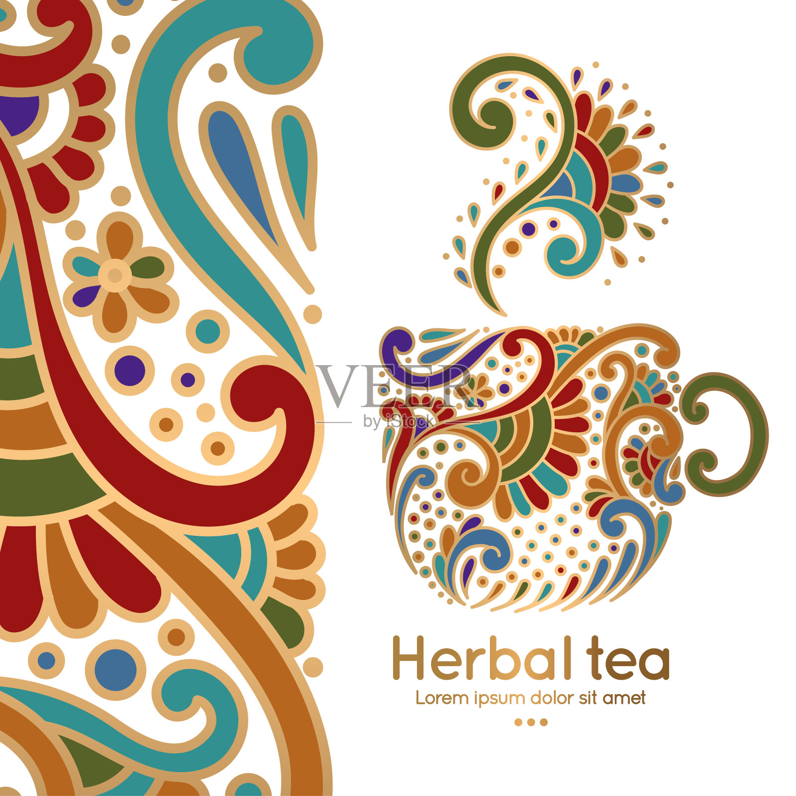 彩色茶杯抽象设计。矢量插图。可用于饮料、食品等包装类型。伟大的标志，字母，邀请，传单，菜单，小册子，背景或任何想要的ide插画图片素材