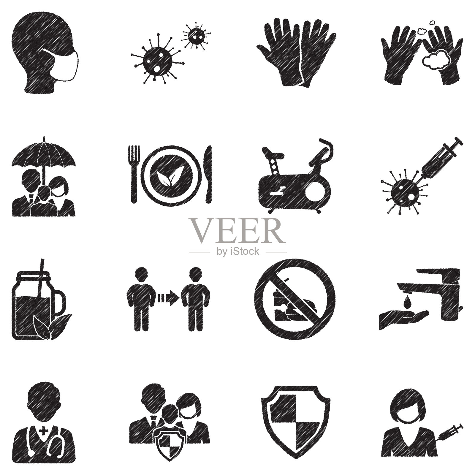 自我保护的图标。黑色涂鸦设计。矢量插图。插画图片素材