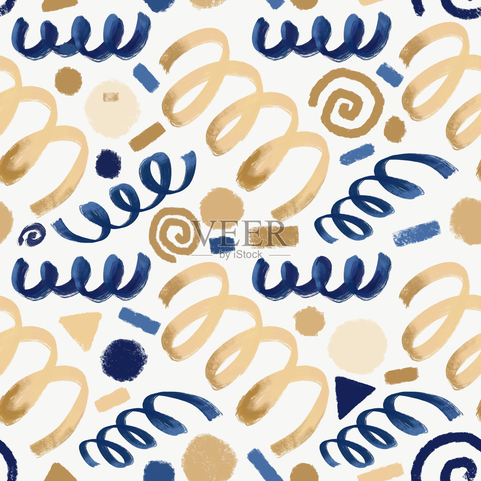 图案有金色和蓝色的五彩纸屑，漩涡，星星。圣诞节的背景插画图片素材