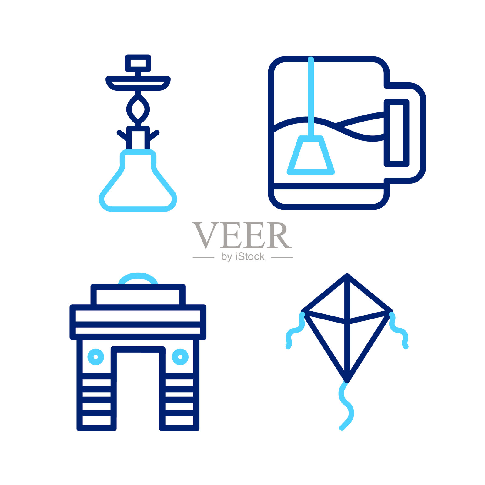 定线风筝印度门在德里杯茶图标素材