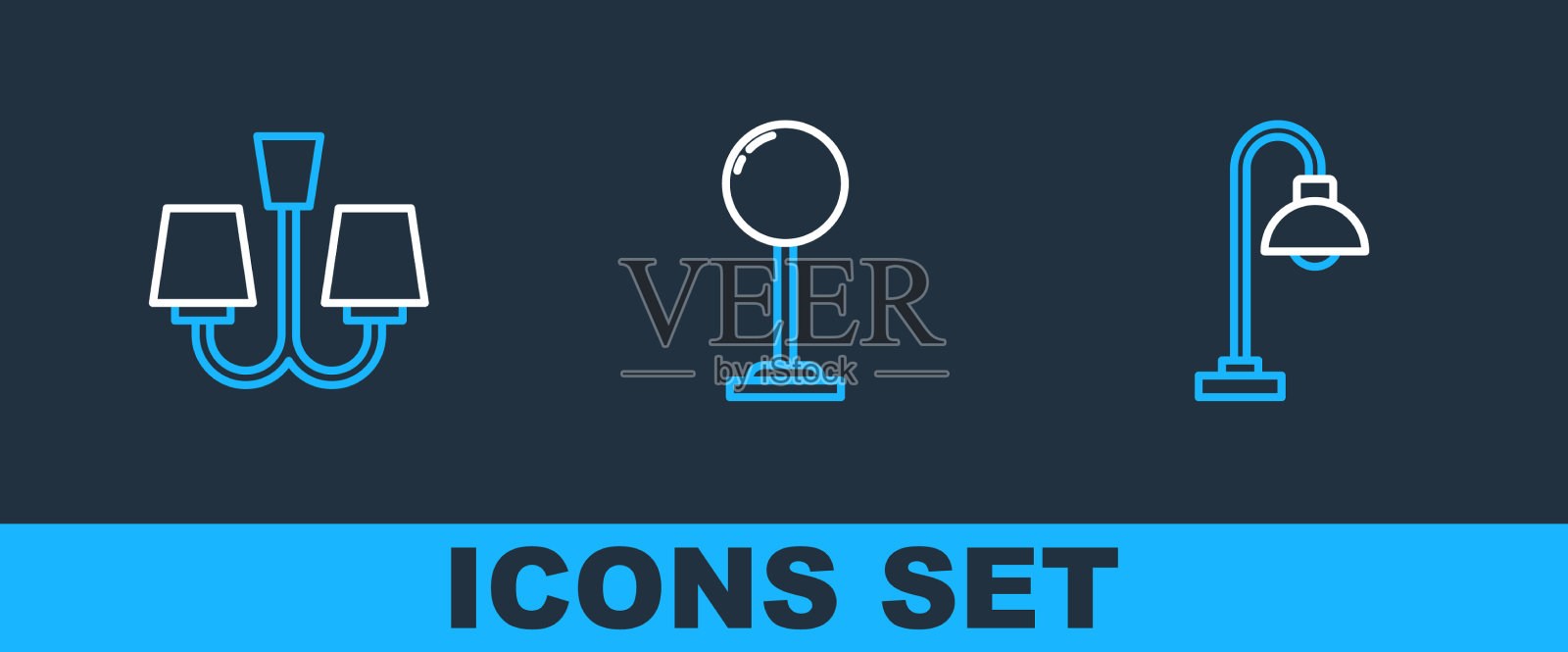 设置线条落地灯吊灯和图标图标素材