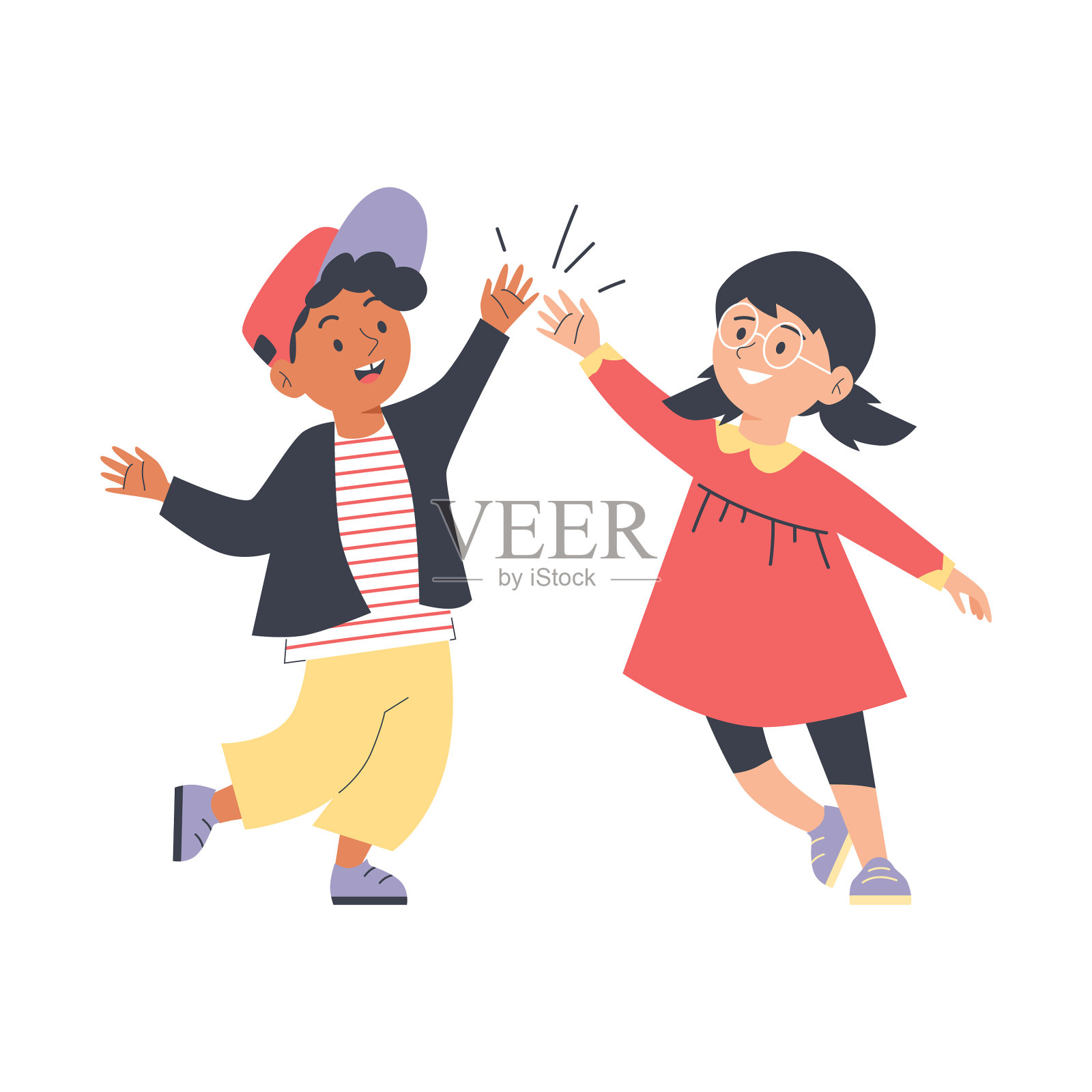 快乐的孩子们跳起来，和每个人击掌设计元素图片