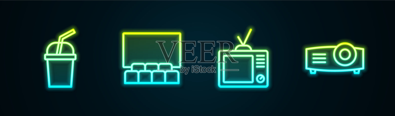 设置线纸玻璃与水影院礼堂图标素材