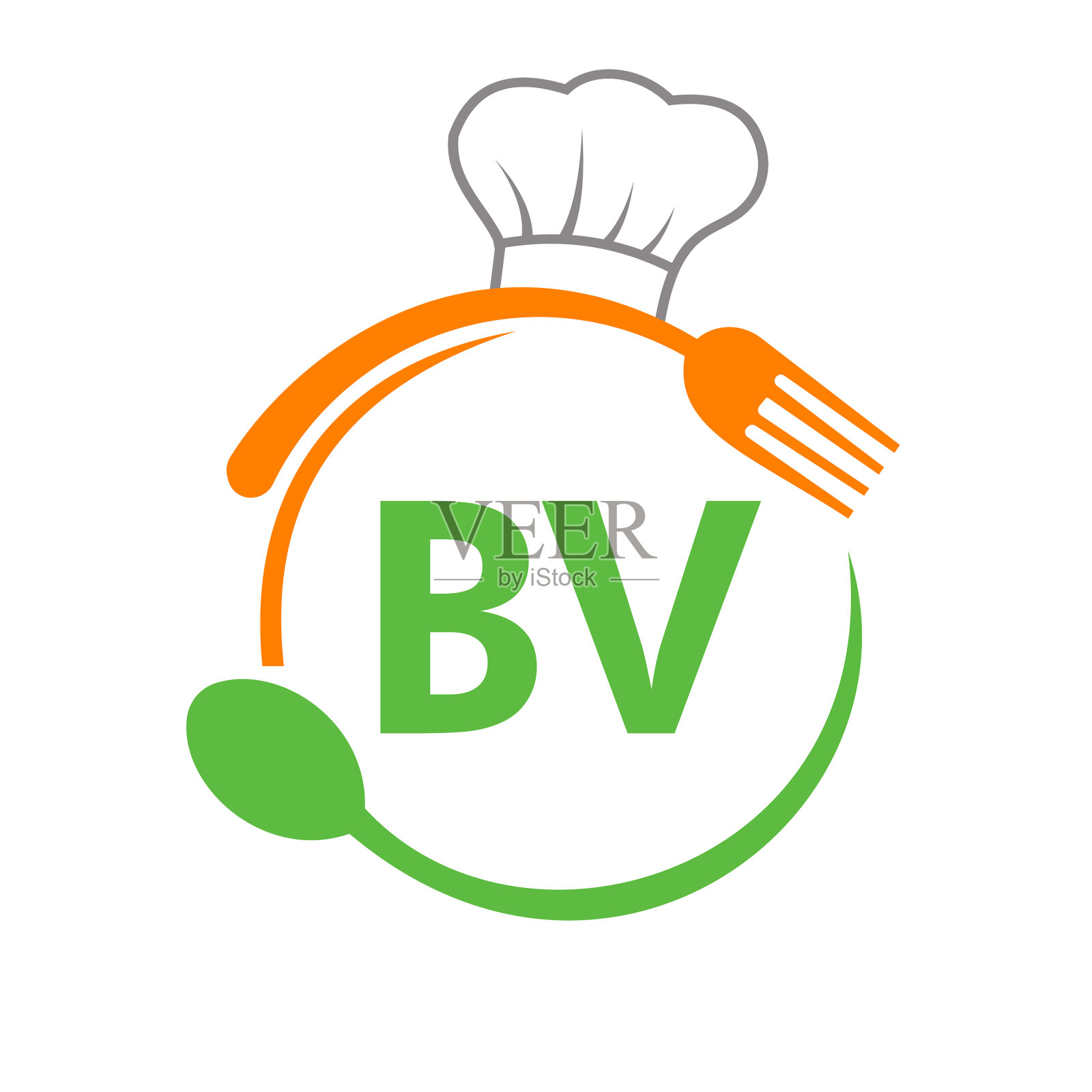 字母bv餐厅标志与厨师帽子勺子和插画图片素材