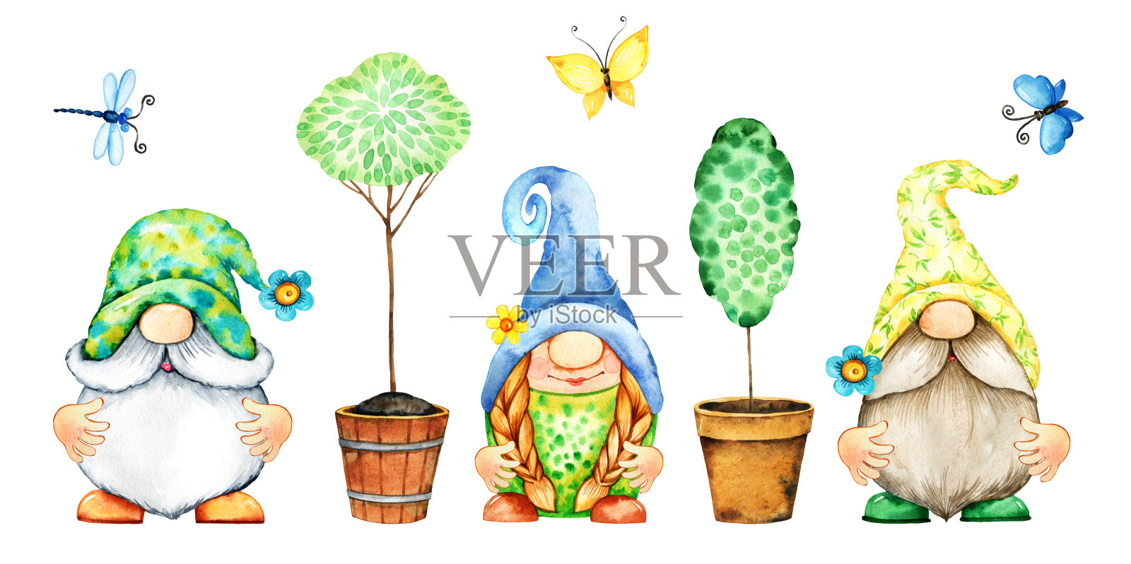 水彩侏儒园丁插图插画图片素材