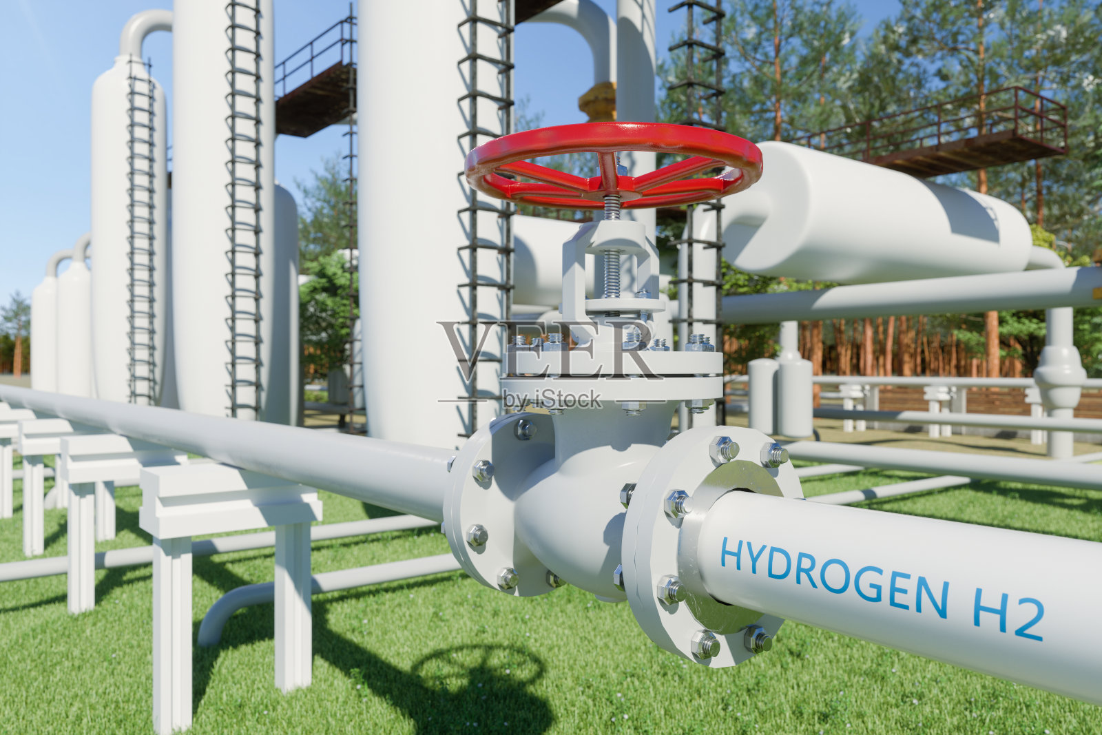 氢气管道阀门和储罐的近景照片摄影图片