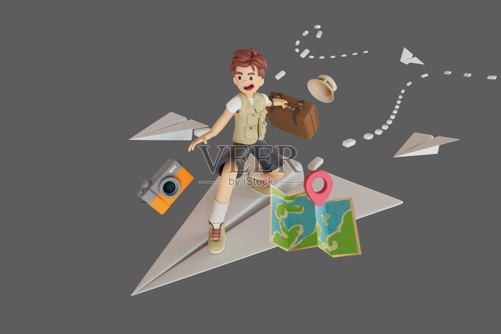 男女游客骑摩托车旅行。3 d渲染图照片摄影图片