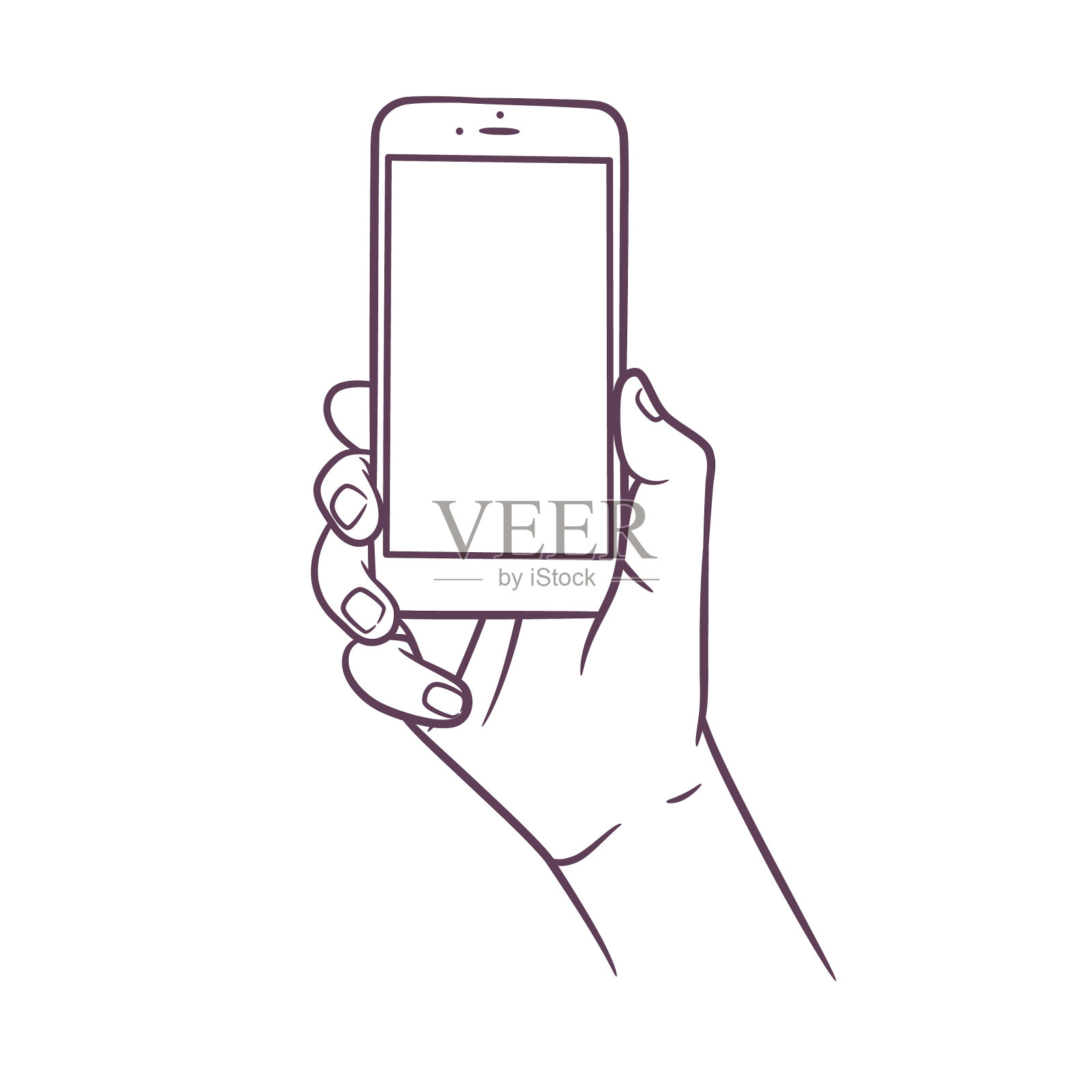 手握智能手机的线条艺术绘画设计元素图片