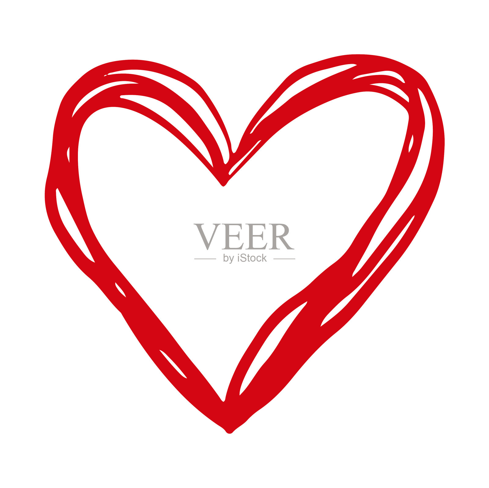 手绘情人节红色的心孤立在白色设计元素图片