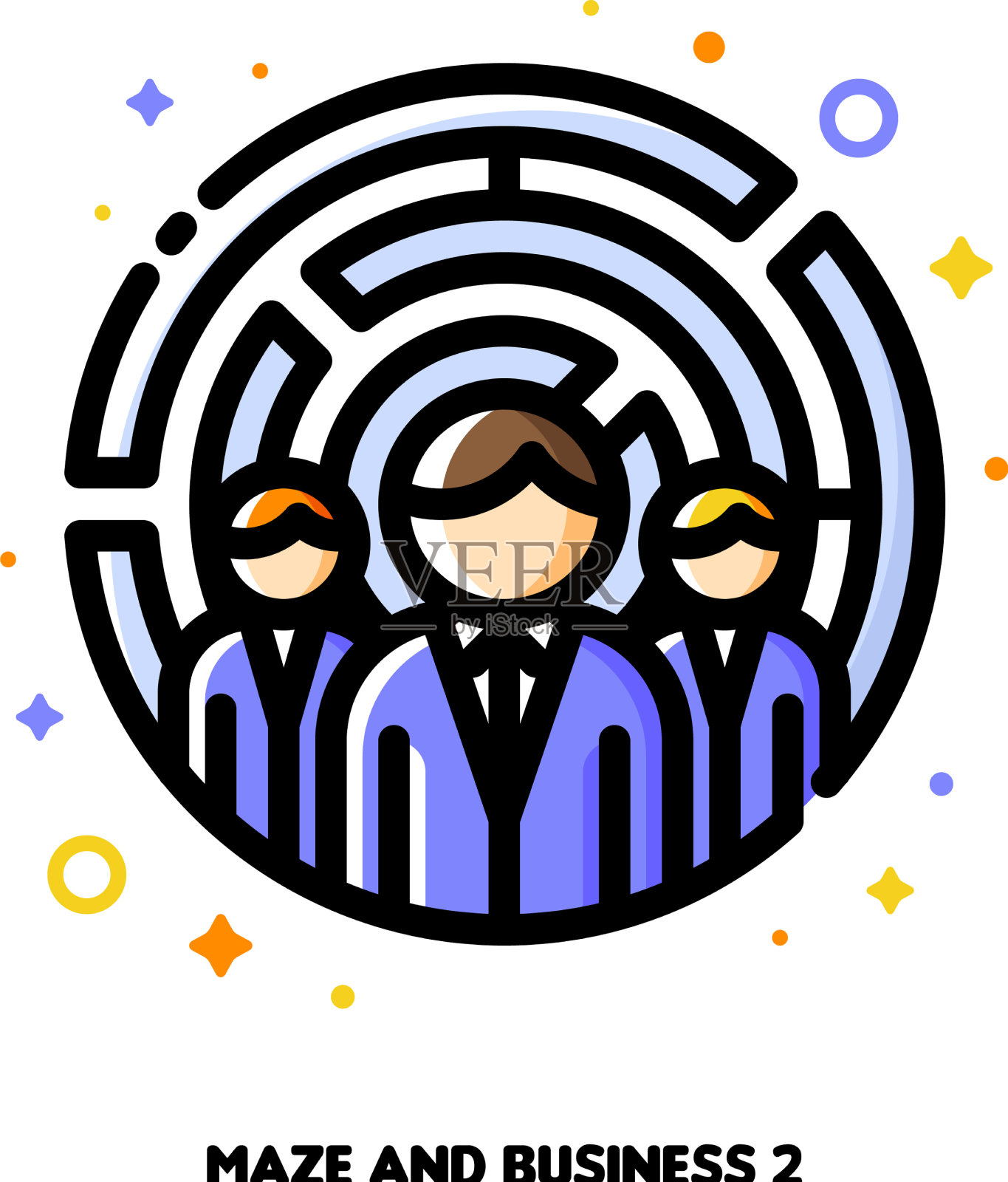 三个商务人士和迷宫的图标插画图片素材