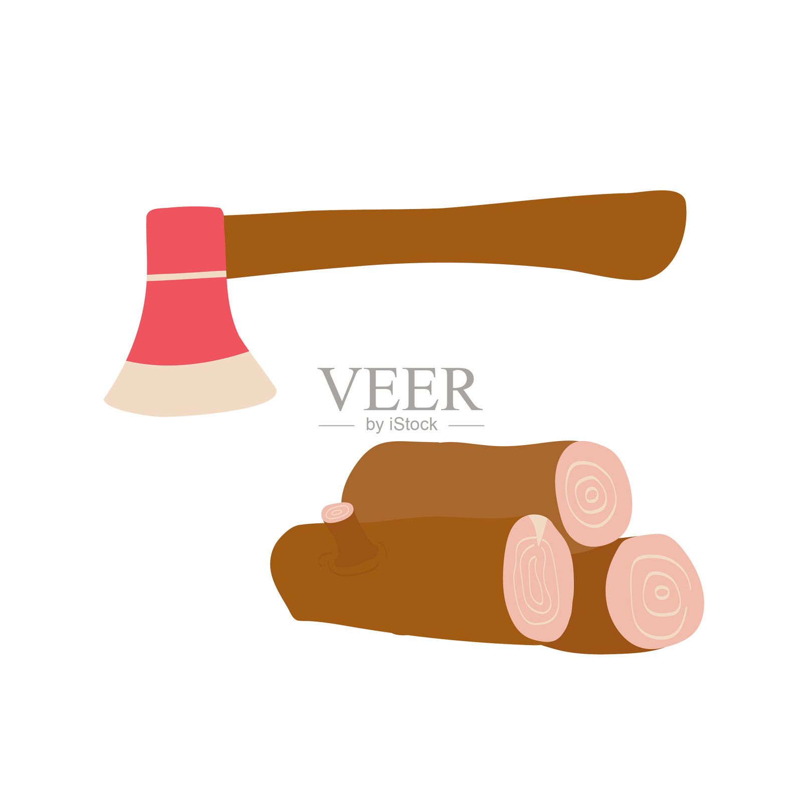 营火斧头和木头的露营装备设计元素图片