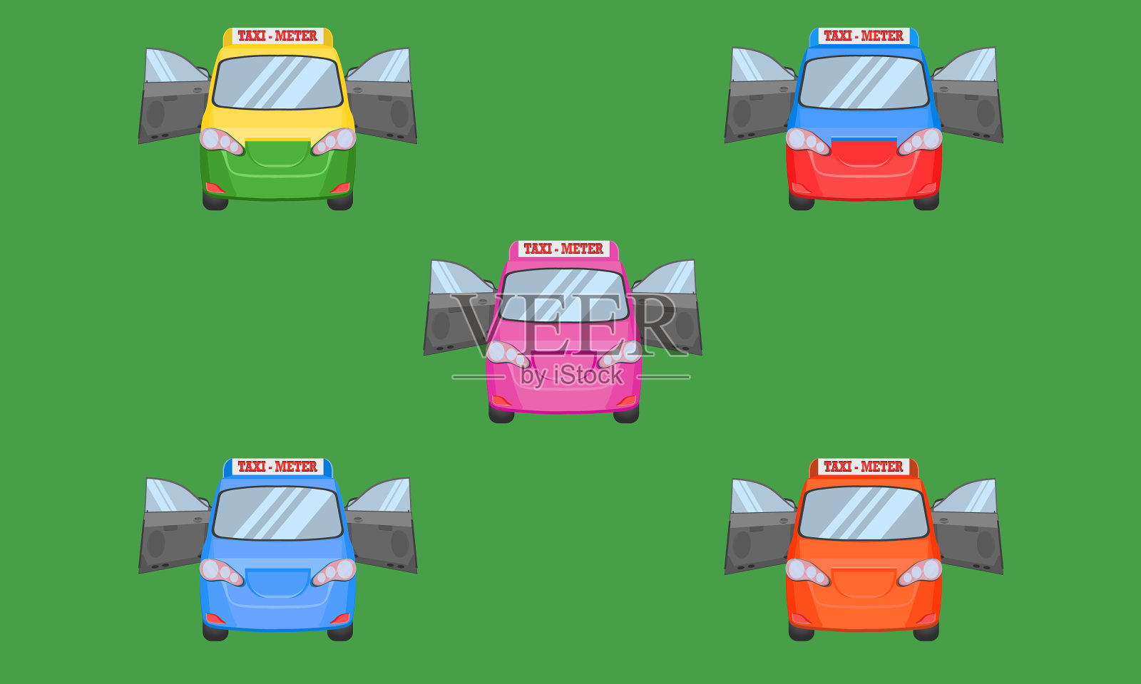 泰式出租车帽车前后视图打开车门插画图片素材