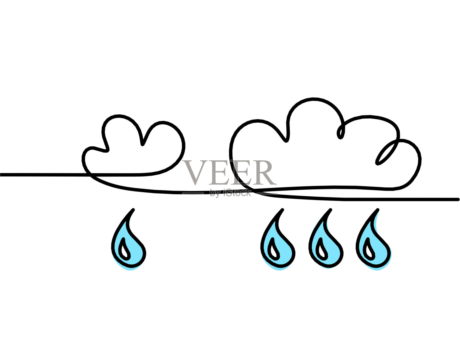 抽象的蓝色水滴以云为线画上设计元素图片