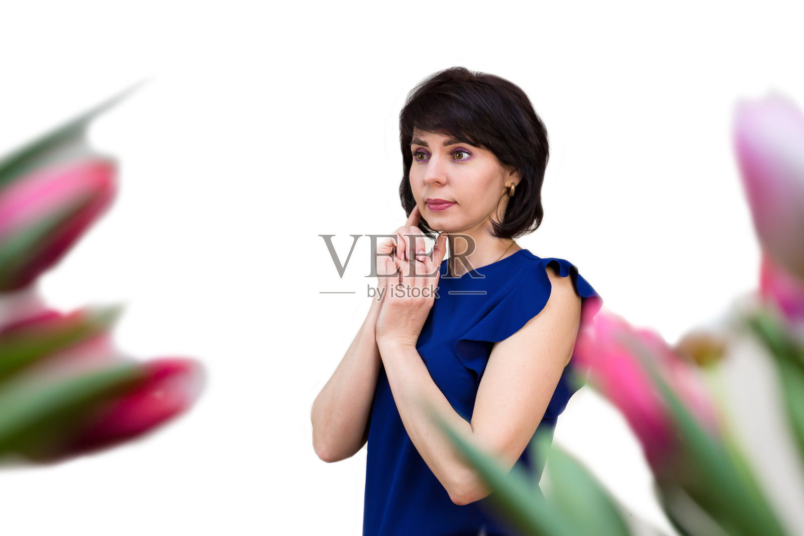 女花商肖像，为花店广告小册子拍照照片摄影图片