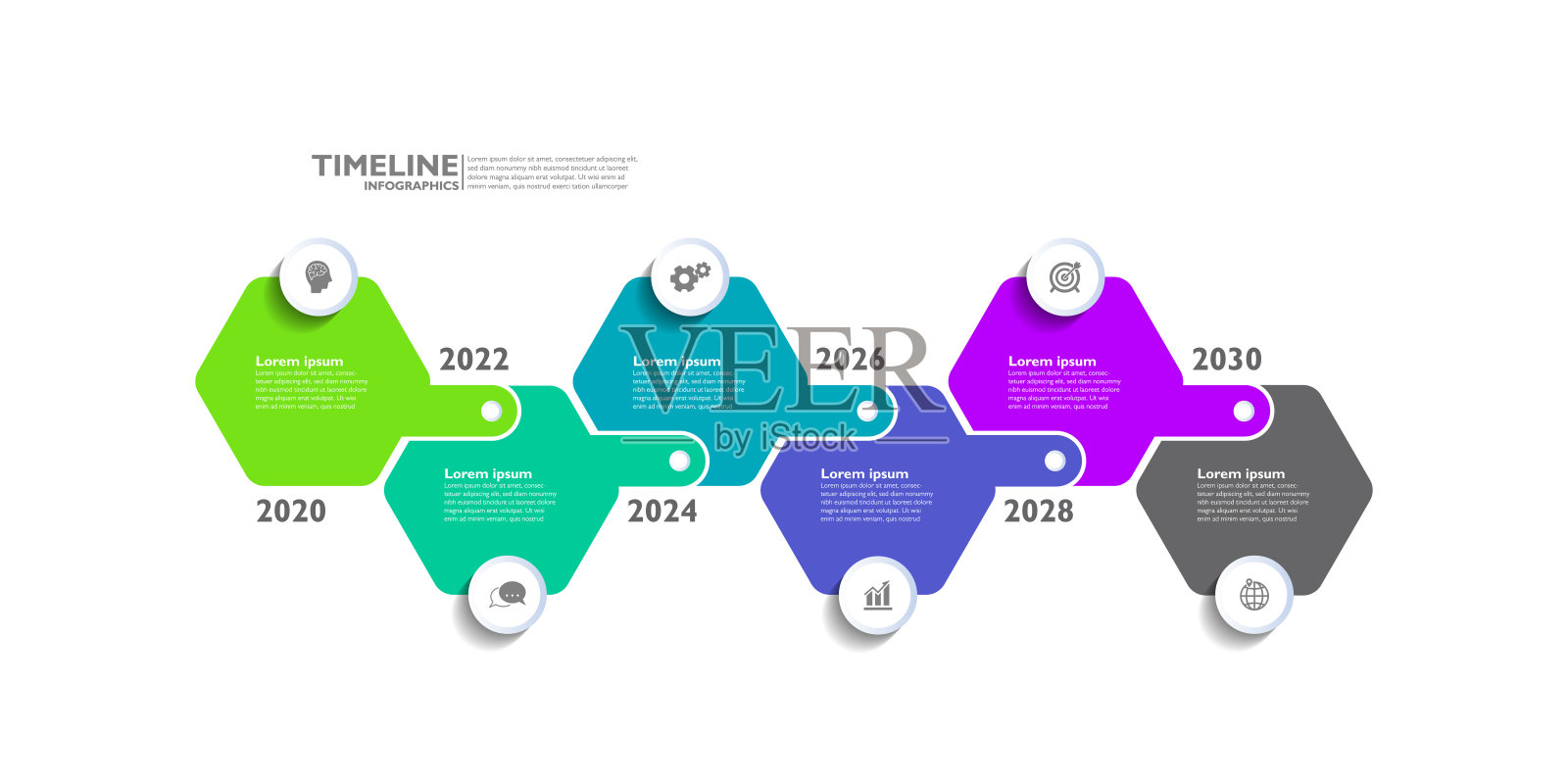 平面时间线信息图模板丰富多彩设计模板素材
